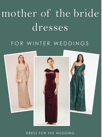 Cover image with green background showing 3 models wearing MOB gowns for winter weddings