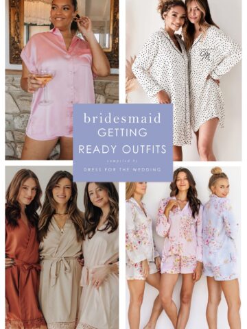 Collage of models wearing robes and pjs for bridesmaid getting ready cover ups