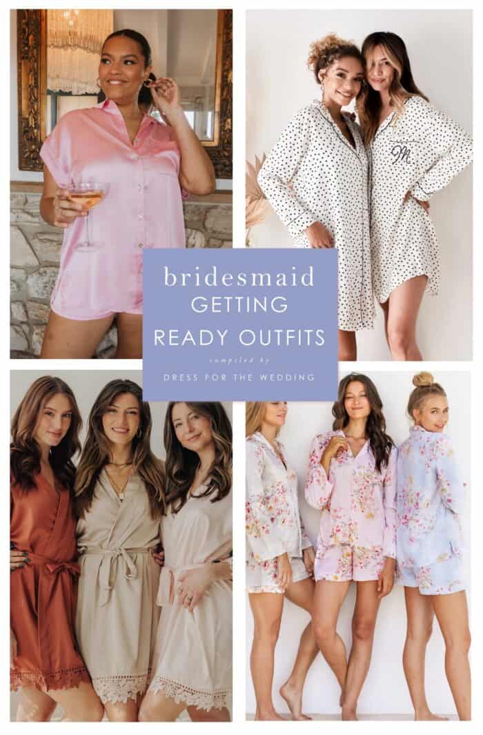 Collage of models wearing robes and pjs for bridesmaid getting ready cover ups