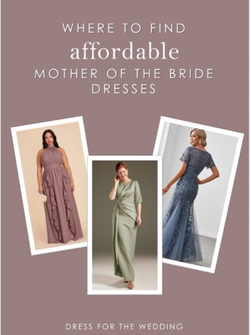 Collage of affordable mother of the bride dresses with text