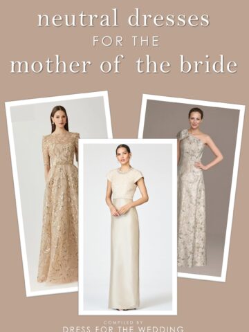 Cover for article. Tan cover showing 3 models wearing dresses with text that says neutral mother of the bride dresses.