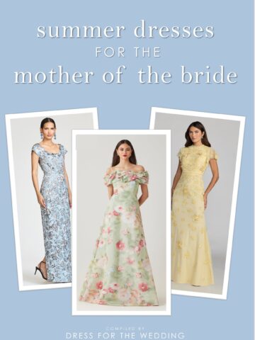 Light blue cover for article with 3 dress examples on models and text that says summer dresses for the mother of the bride.