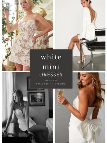 Collage cover for article on where to find white mini dresses. 4 white mini dresses on models